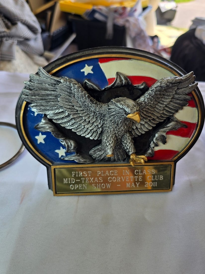 Collection of Decorative Items: Mid-Century Candlestick, Patriotic Eagle Plaque, Route 66 Gas Pum... - 3