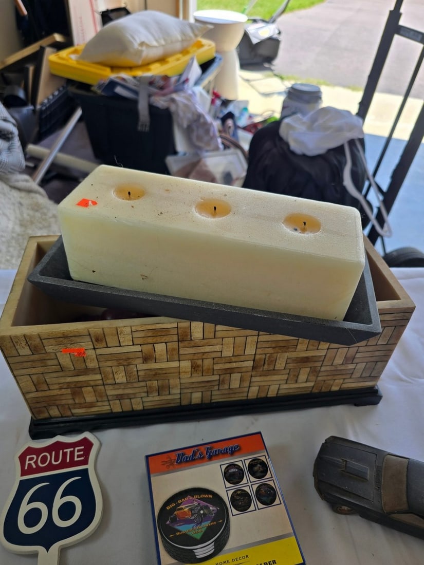 Assorted Collectibles: Route 66 Sign, Dad's Garage Coasters, and Die-Cast Car - 5