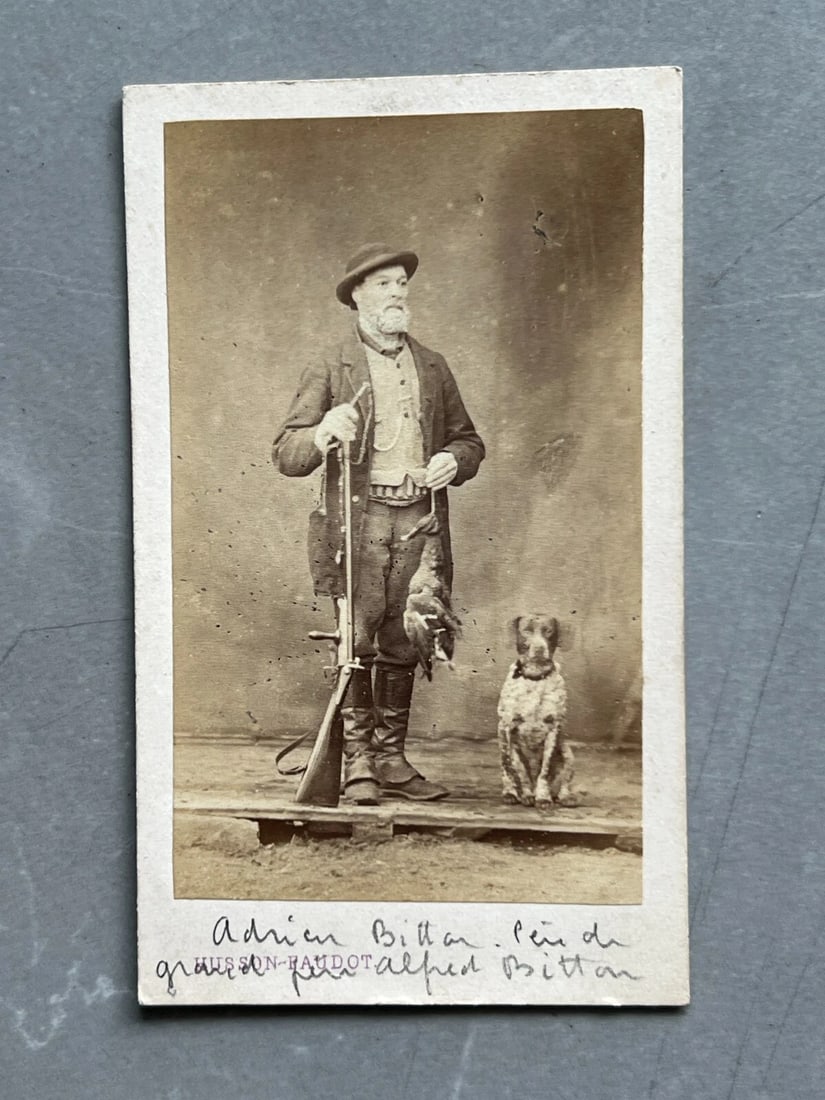 1876 Man Hunter Portrait Dog Bird - CDV Photograph 19th century - 2