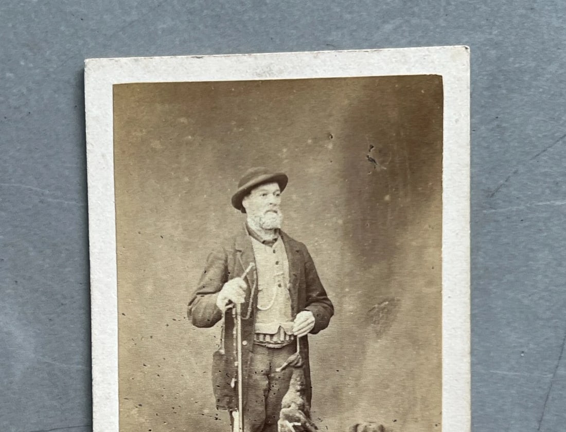 1876 Man Hunter Portrait Dog Bird - CDV Photograph 19th century - 3