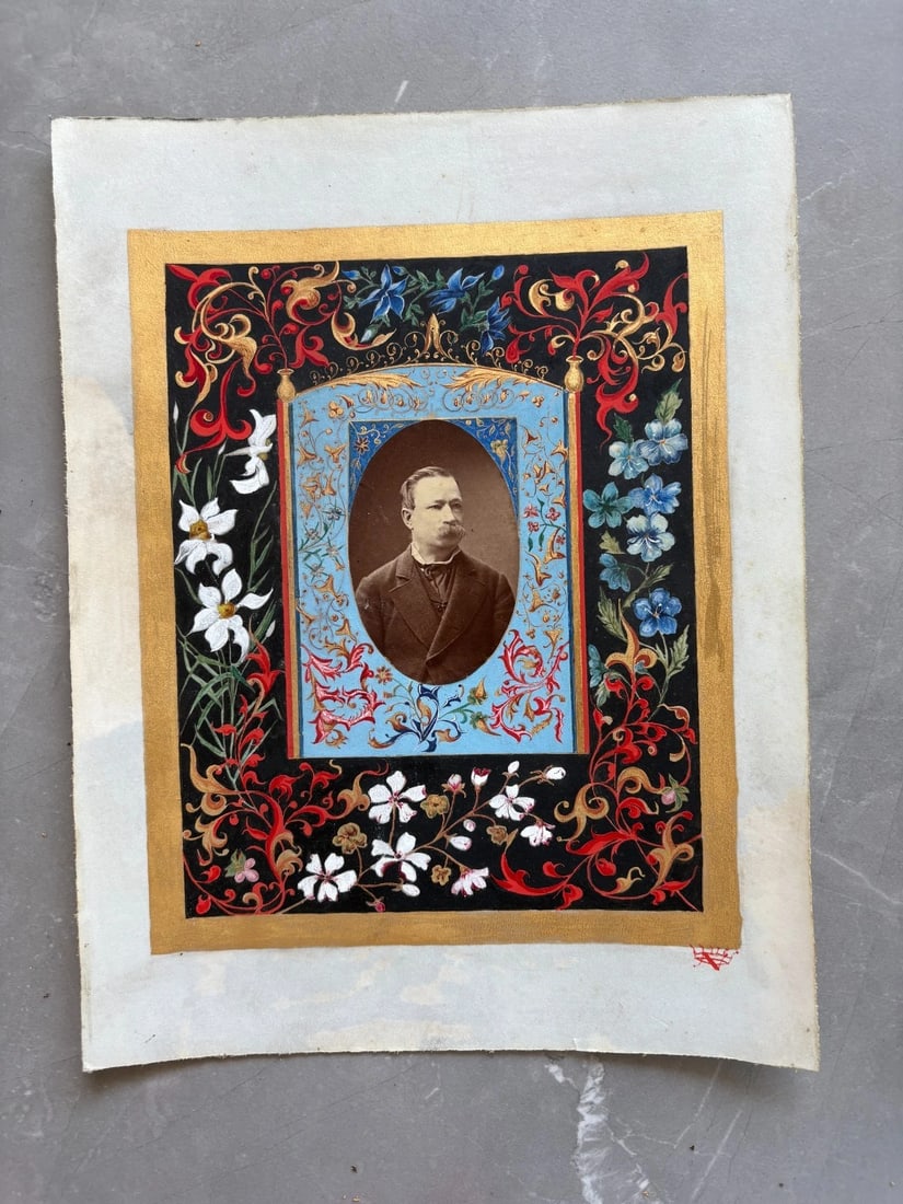 CDV Photograph Man Portrait 19th century Floral signed - 2