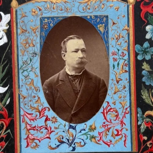 CDV Photograph Man Portrait 19th century Floral signed - 3