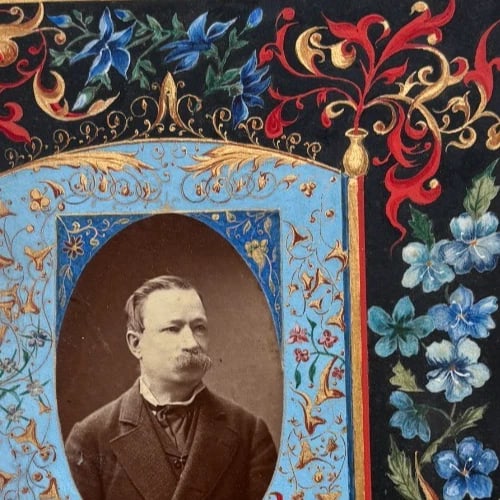 CDV Photograph Man Portrait 19th century Floral signed - 4