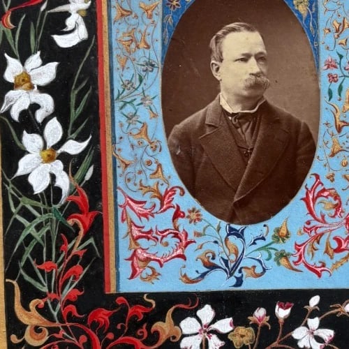 CDV Photograph Man Portrait 19th century Floral signed - 5