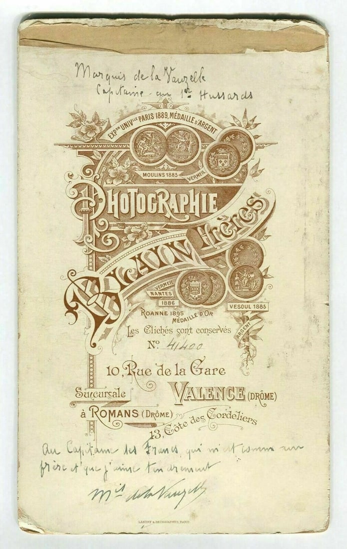 1895 BLAIN FRERES Marquis de la Vauzelle - Cabinet Card Photograph Dedicated - 7
