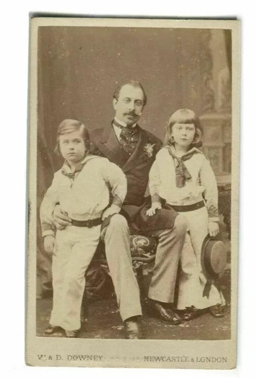 DOWNE Francis Duke of Teck and sons Francis von Hohenstein CDV Photographs 1865: Title: DOWNE Francis Duke of Teck and sons Francis von Hohenstein CDV Photographs 1865 Description: Albumen print mounted on CDV card Rare British royal portrait of Francis, Duke of Teck, with his son