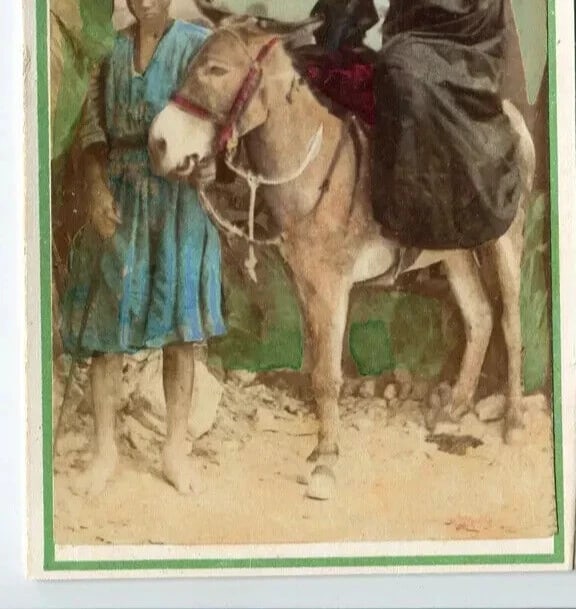 Orientalist Woman on Donkey & Young Boy – North Africa 1870 CDV Photo - 5
