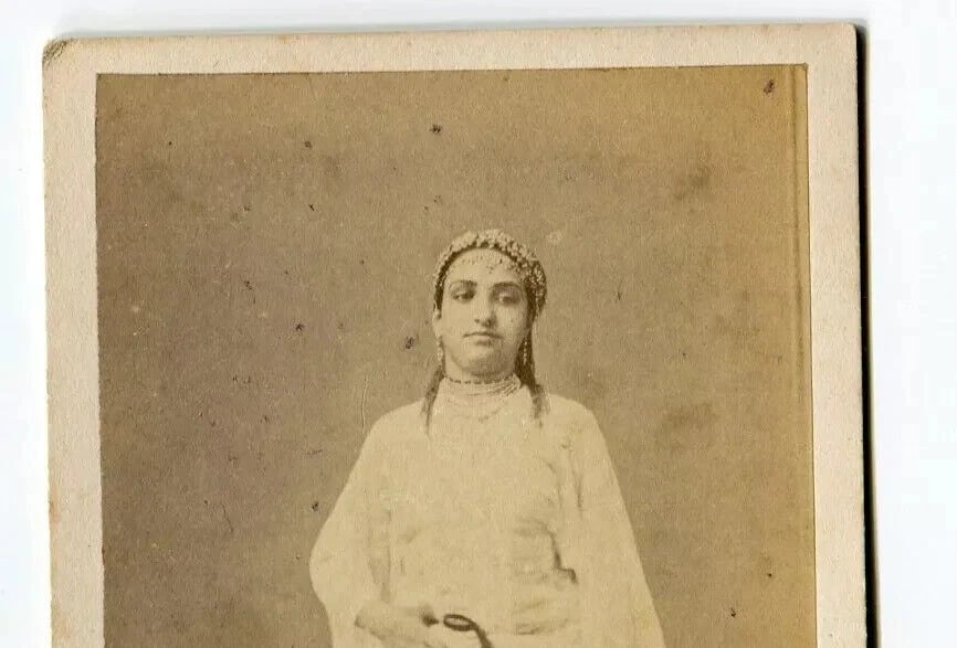 Orientalist Woman Fan – Boyer Alger Studio 1870 CDV Photo - 3