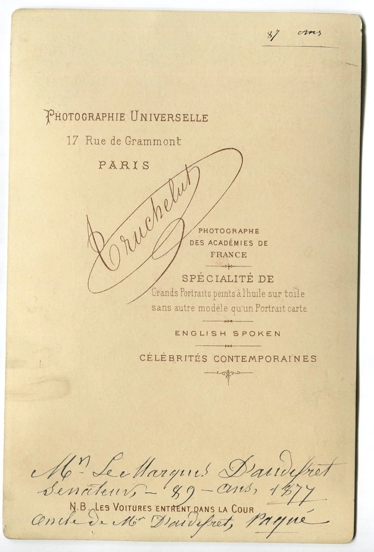 Antique French Cabinet Card Elderly Marquis Nobleman Portrait Medal Paris 1877 - 8