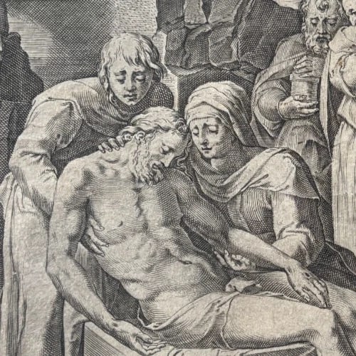 Antique Etching Cornelis CORT (1533-1578) Entombment of Christ, Religious Scene - 3