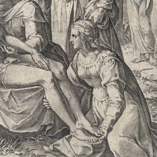 Antique Etching Cornelis CORT (1533-1578) Entombment of Christ, Religious Scene - 5