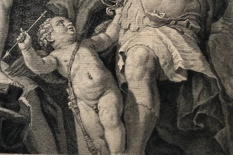 Louis DESPLACES (1682-1739) Respect, Cupid and Woman Etching Antique Original - 4