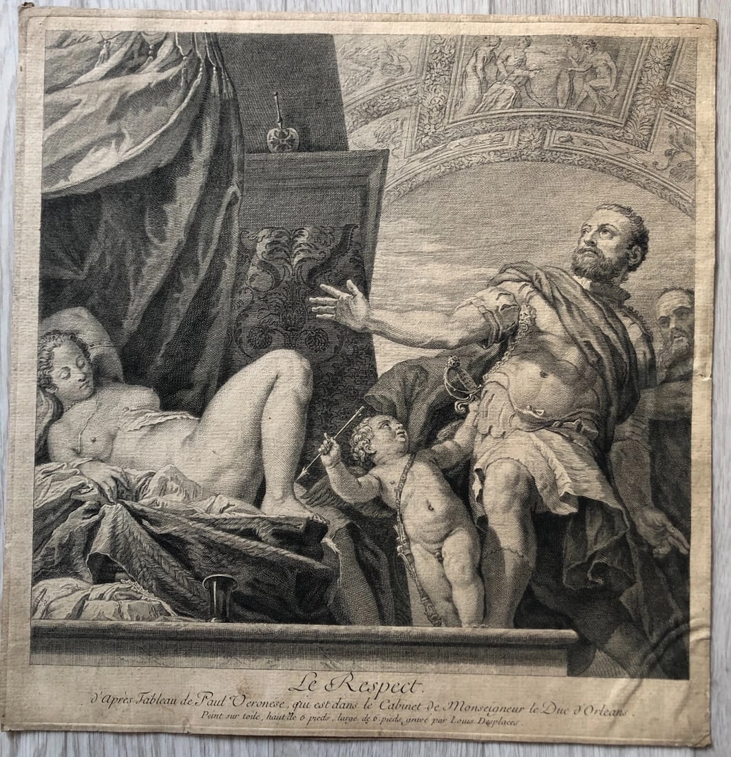 Louis DESPLACES (1682-1739) Respect, Cupid and Woman Etching Antique Original - 6