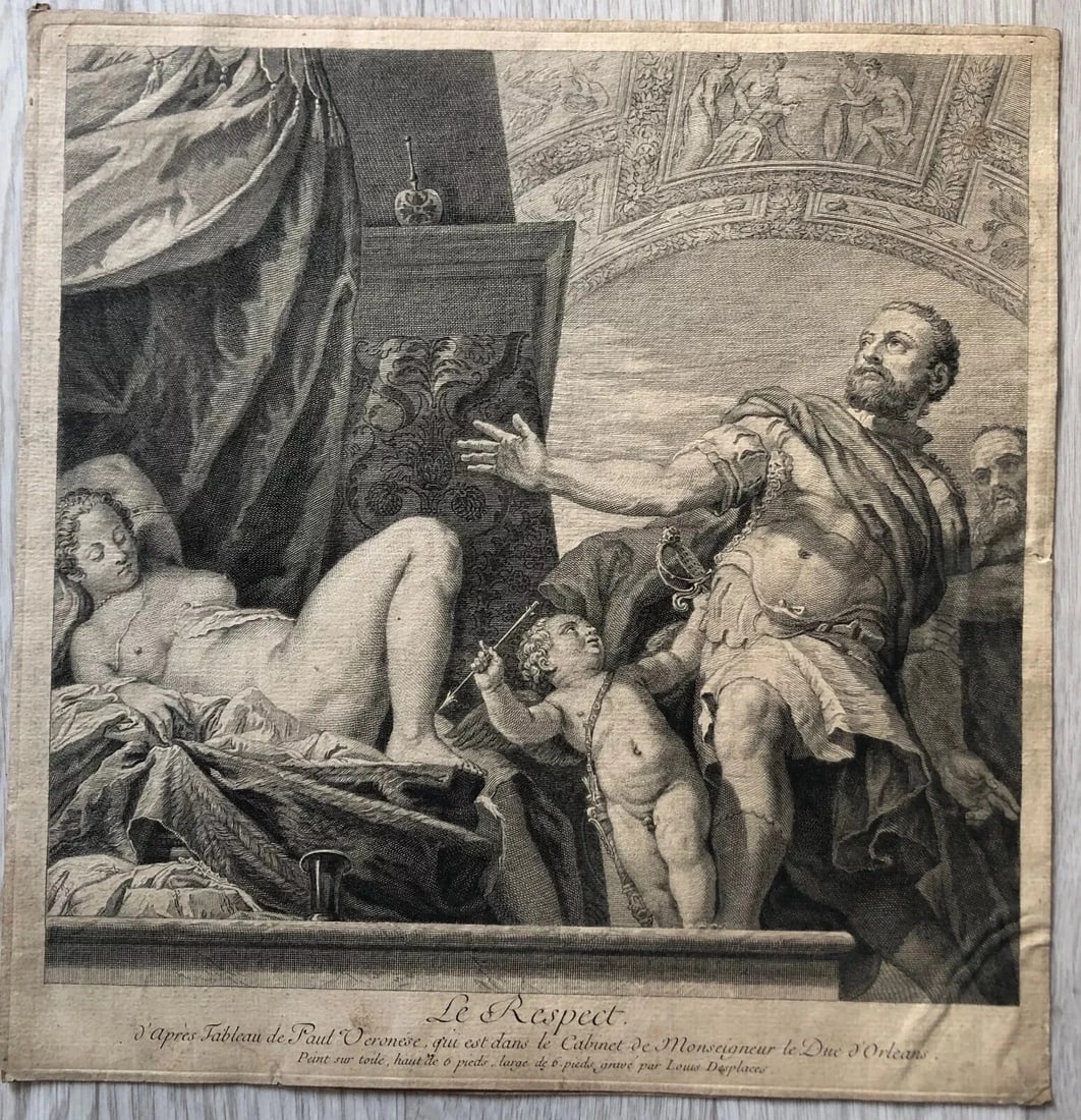Louis DESPLACES (1682-1739) Respect, Cupid and Woman Etching Antique Original - 8