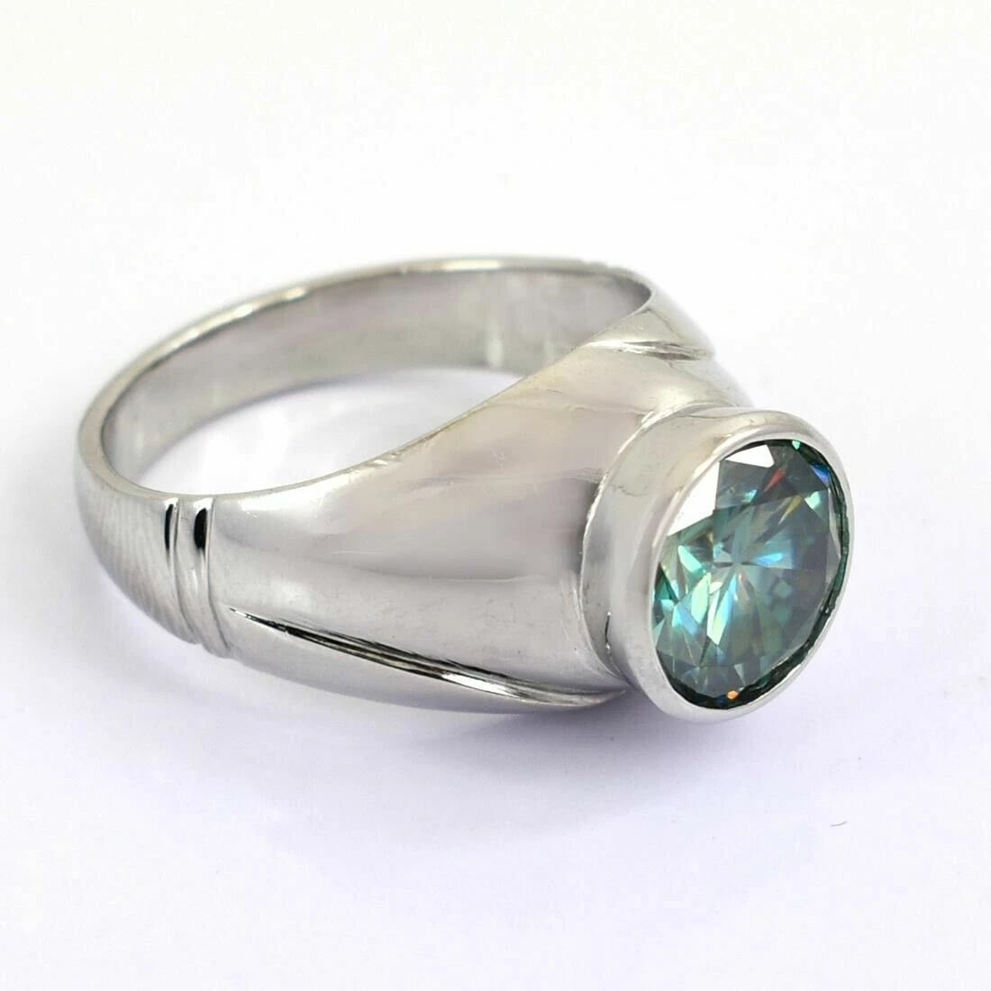 Hand Made Sterling Silver Solitaire Blue Diamond Ring 3.90 Cts - 3