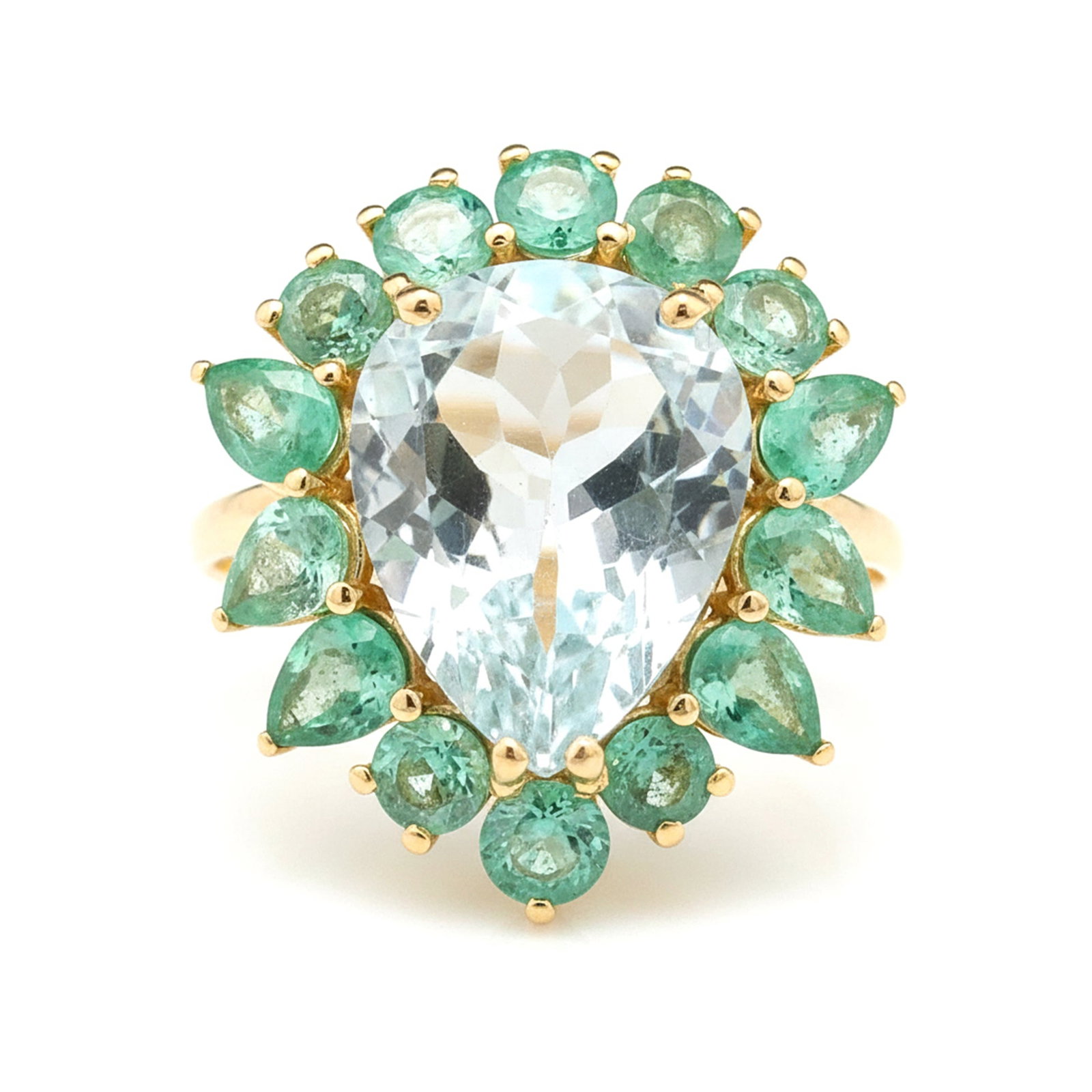4.54 Ct Pear Aquamarine 9K Gold Ring: 4.54 Total Carat Aquamarine 9K Gold Ring Specifications: Total Weight 3.466 g Center Gemstone Aquamarine Gemstone Carat Weight 3.33 Carats Gemstone Measurements 12.90X10X5.20 mm Additional Gemstones E