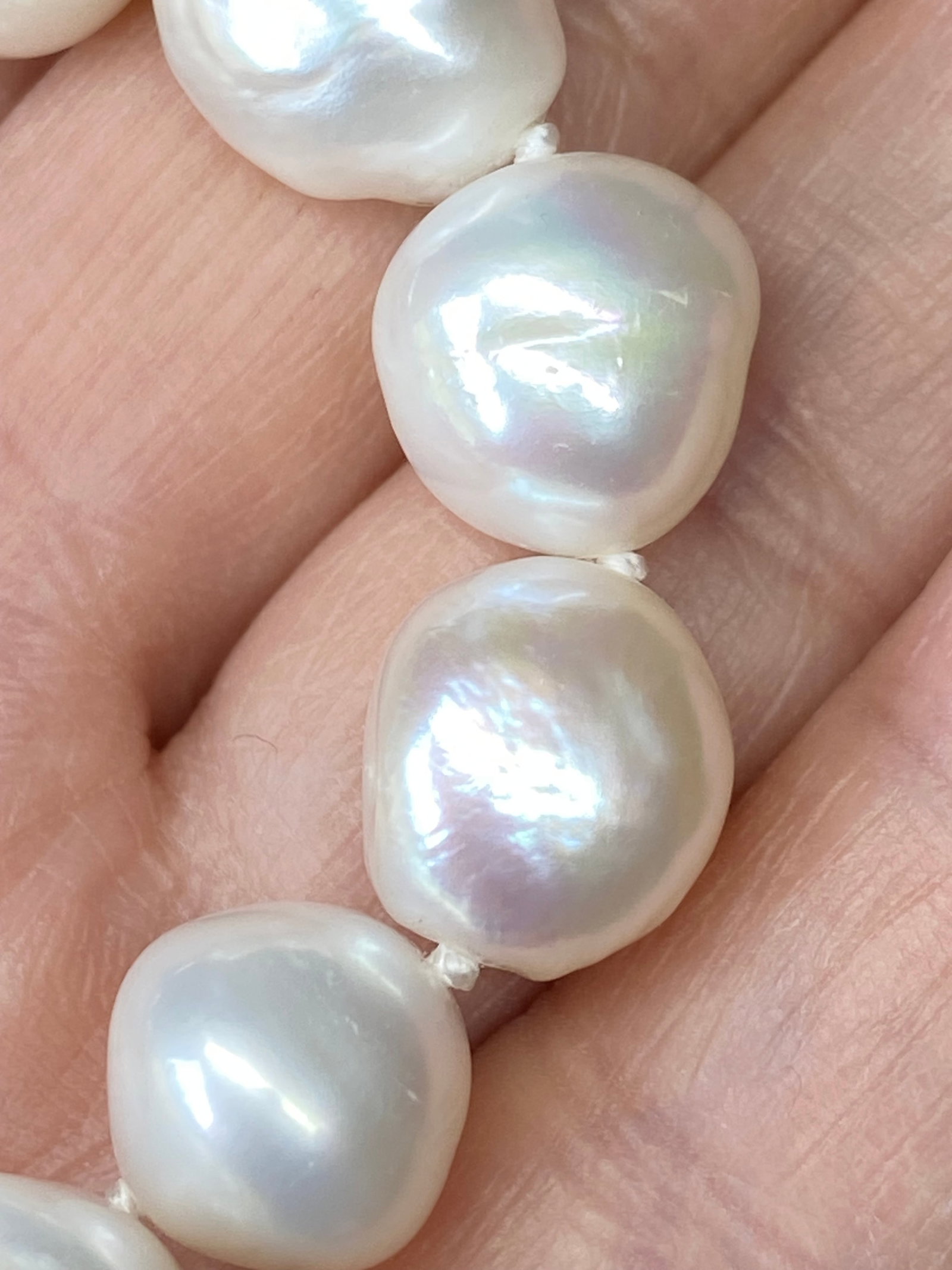 12mm South Sea Large Natural White Iridescent Baroque Pearl Bracelet - 4