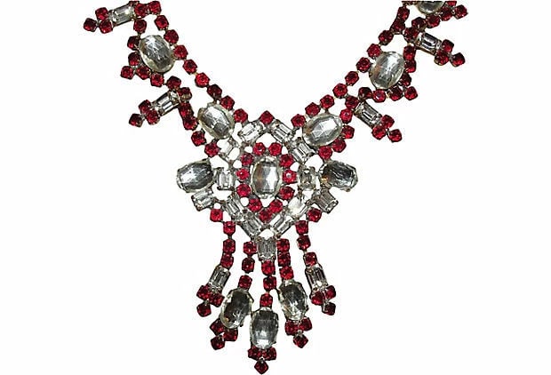 Husar D. Czech Red Rhinestone Festoon Necklace - 4