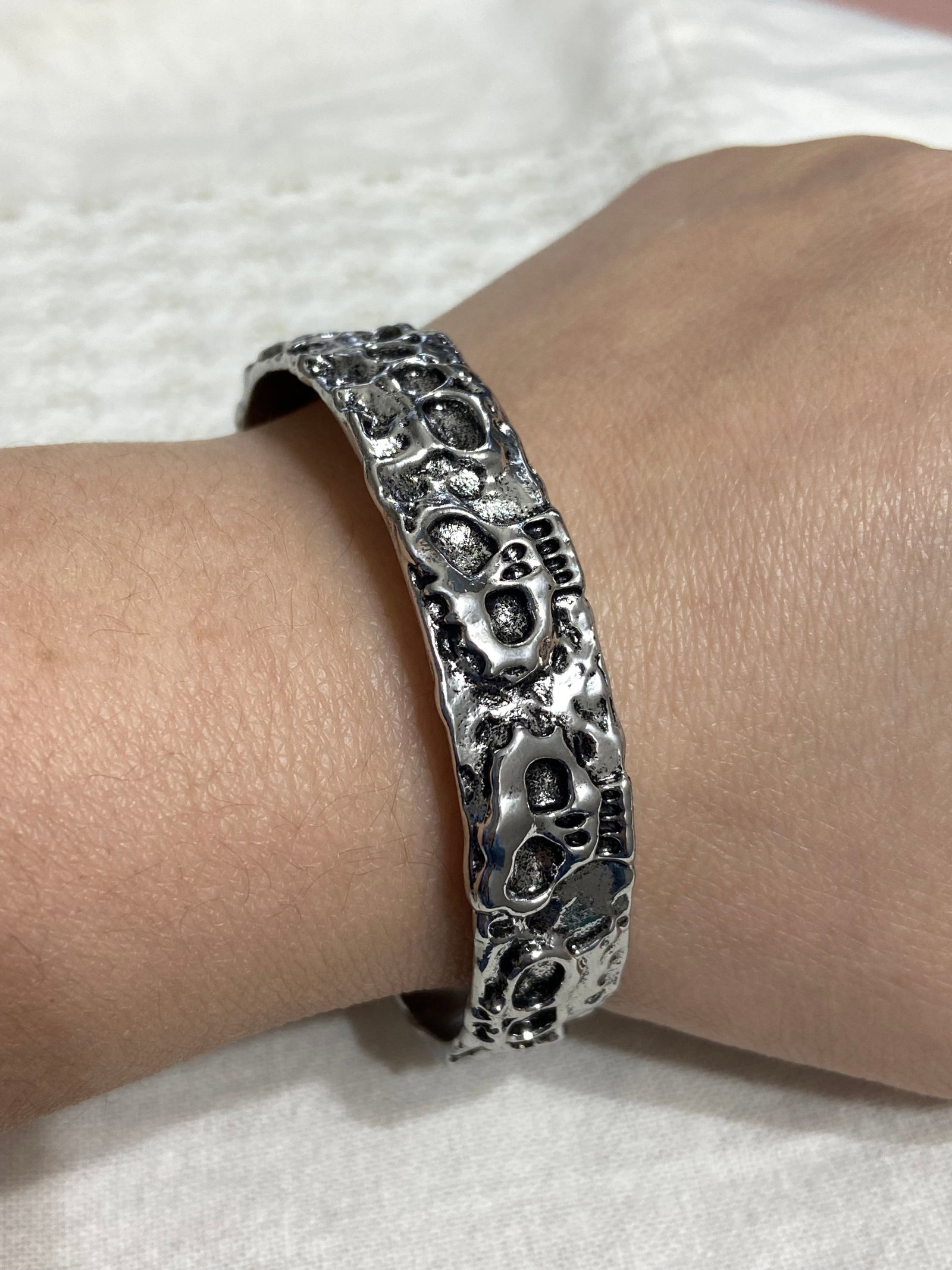 Wide Oni Skull Bangle - Titanium Steel - 11