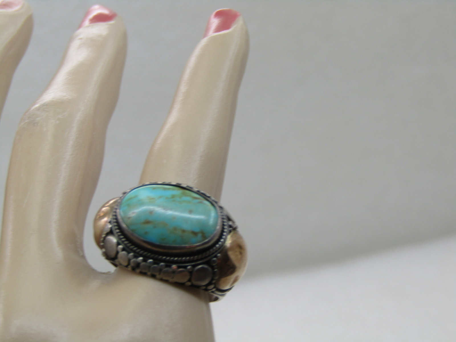 Vintage Sterling and 22kt Southwestern Turquoise Ring, Sz. 6 - 11