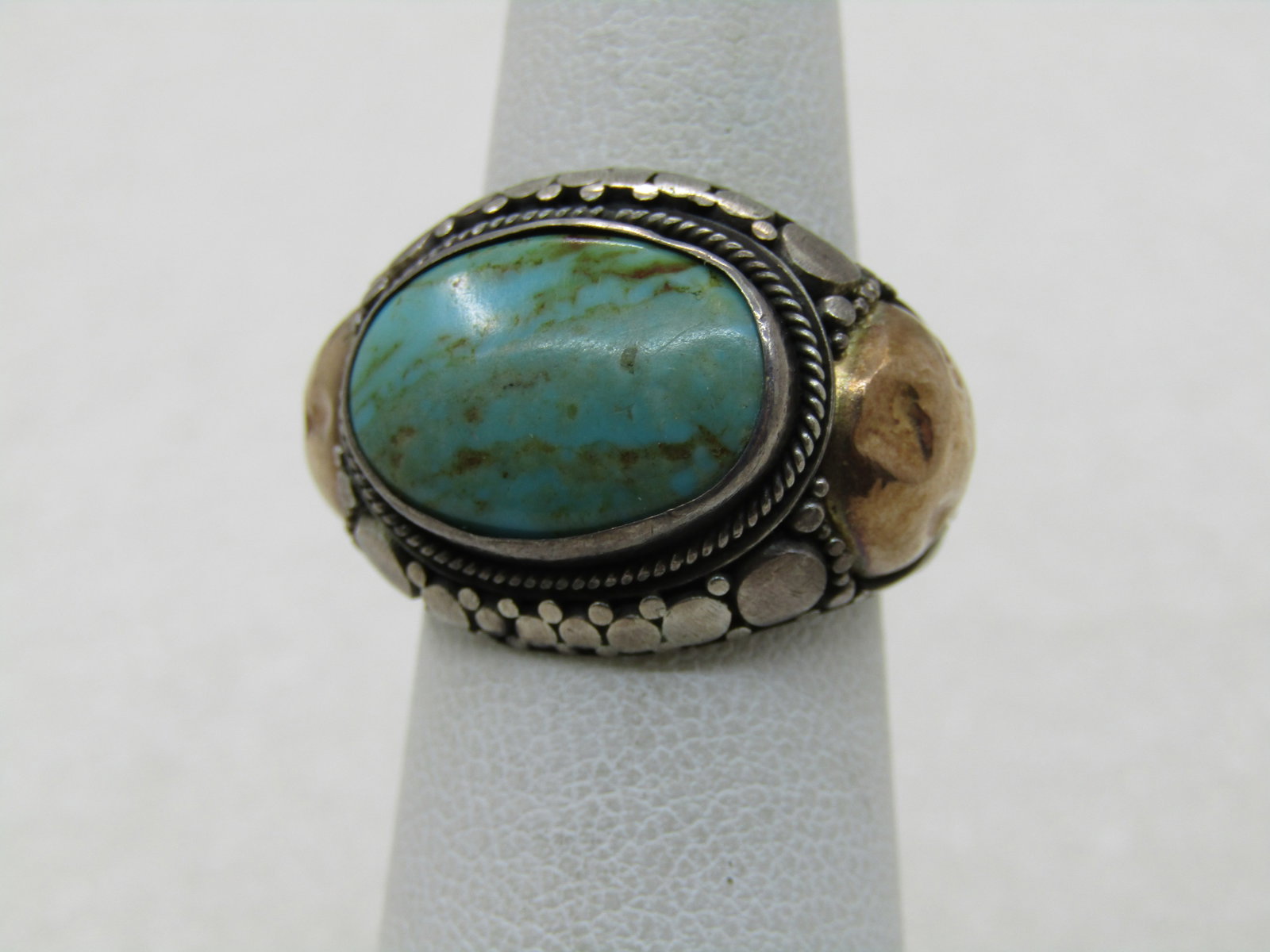 Vintage Sterling and 22kt Southwestern Turquoise Ring, Sz. 6 (1 of 11)