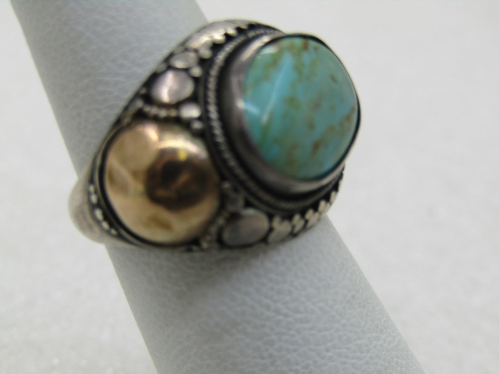 Vintage Sterling and 22kt Southwestern Turquoise Ring, Sz. 6 - 2