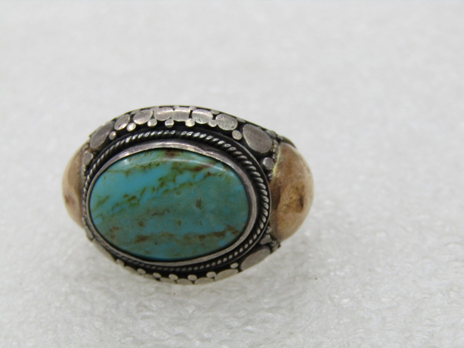 Vintage Sterling and 22kt Southwestern Turquoise Ring, Sz. 6 - 4
