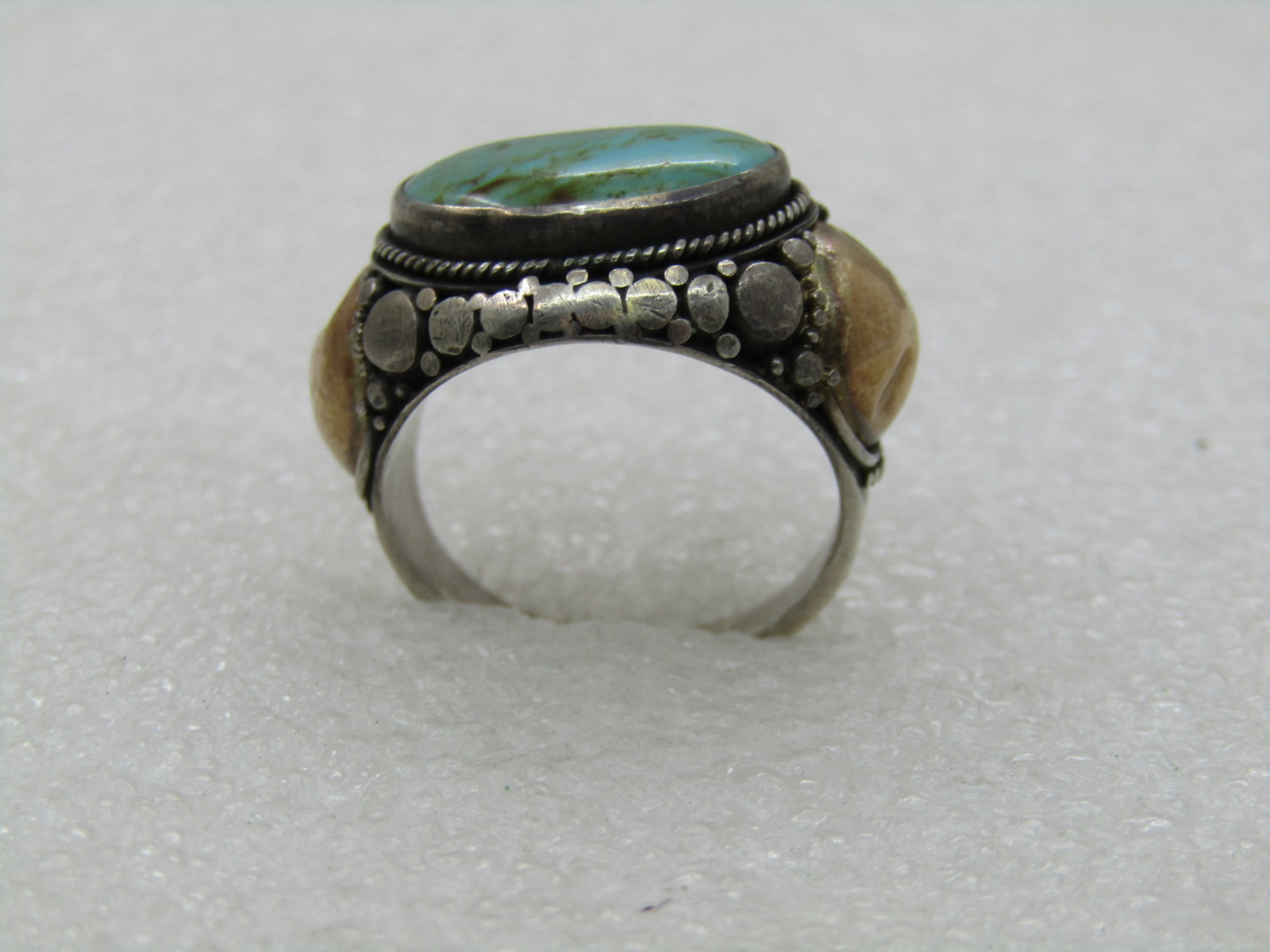 Vintage Sterling and 22kt Southwestern Turquoise Ring, Sz. 6 - 8