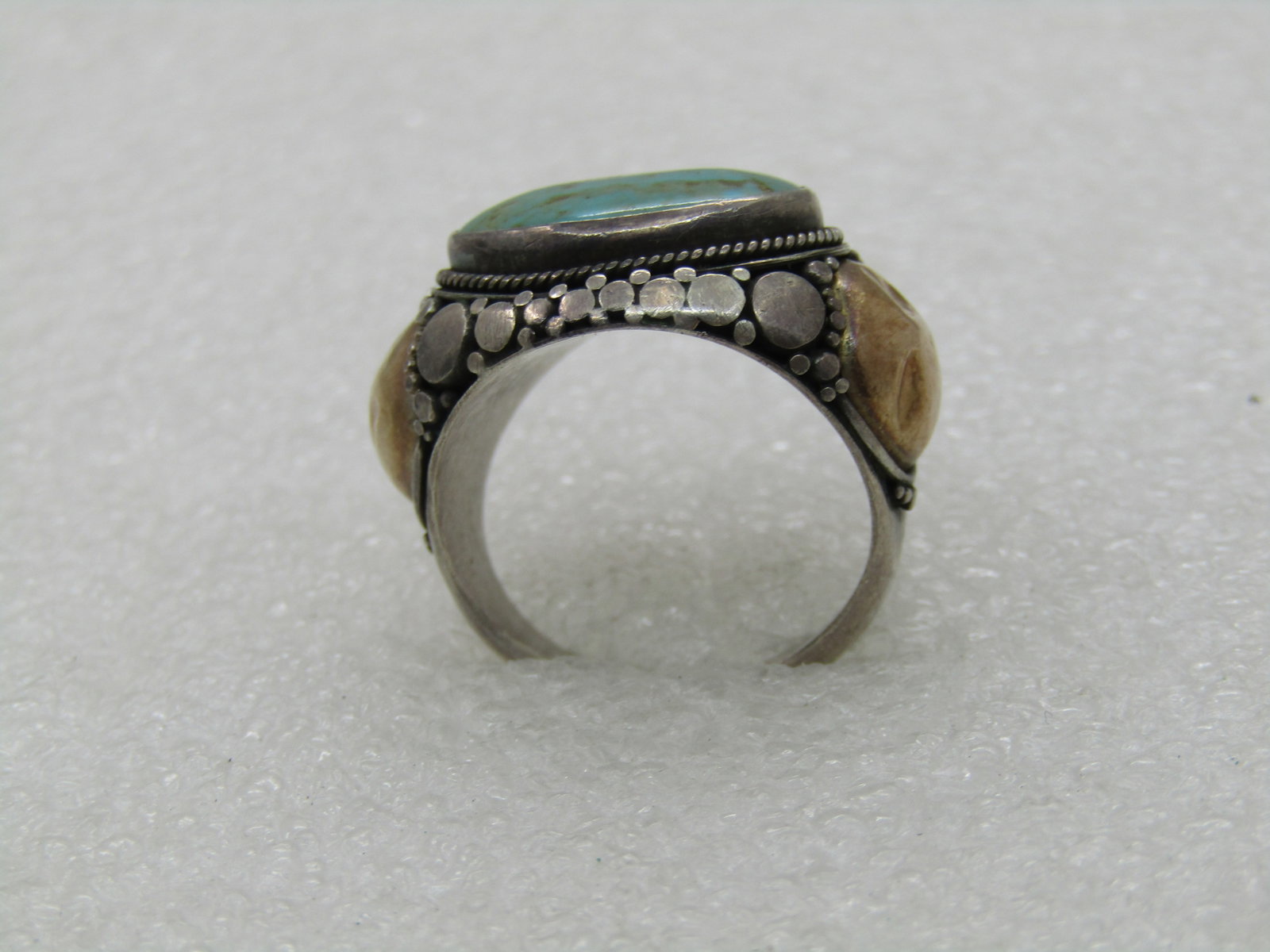 Vintage Sterling and 22kt Southwestern Turquoise Ring, Sz. 6 - 9