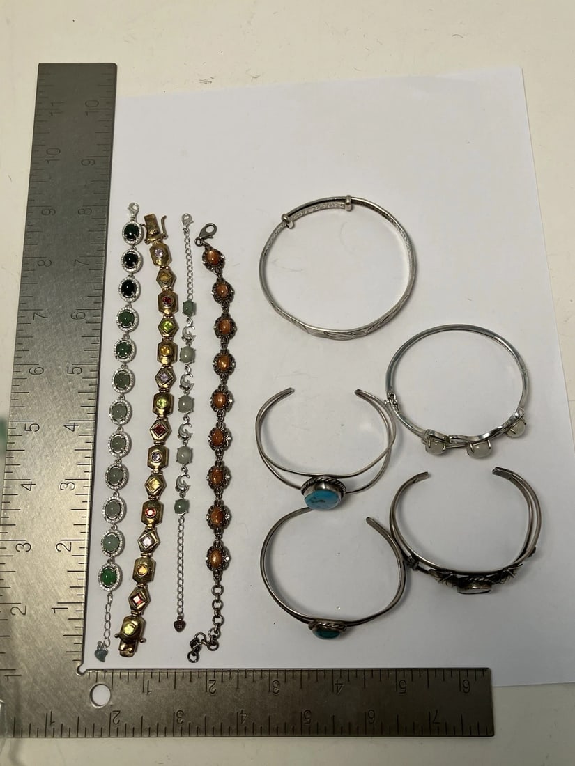 Wholesale Sterling silver bracelet lot nine pieces MOP Jade Sunstone turquoise (1 of 8)