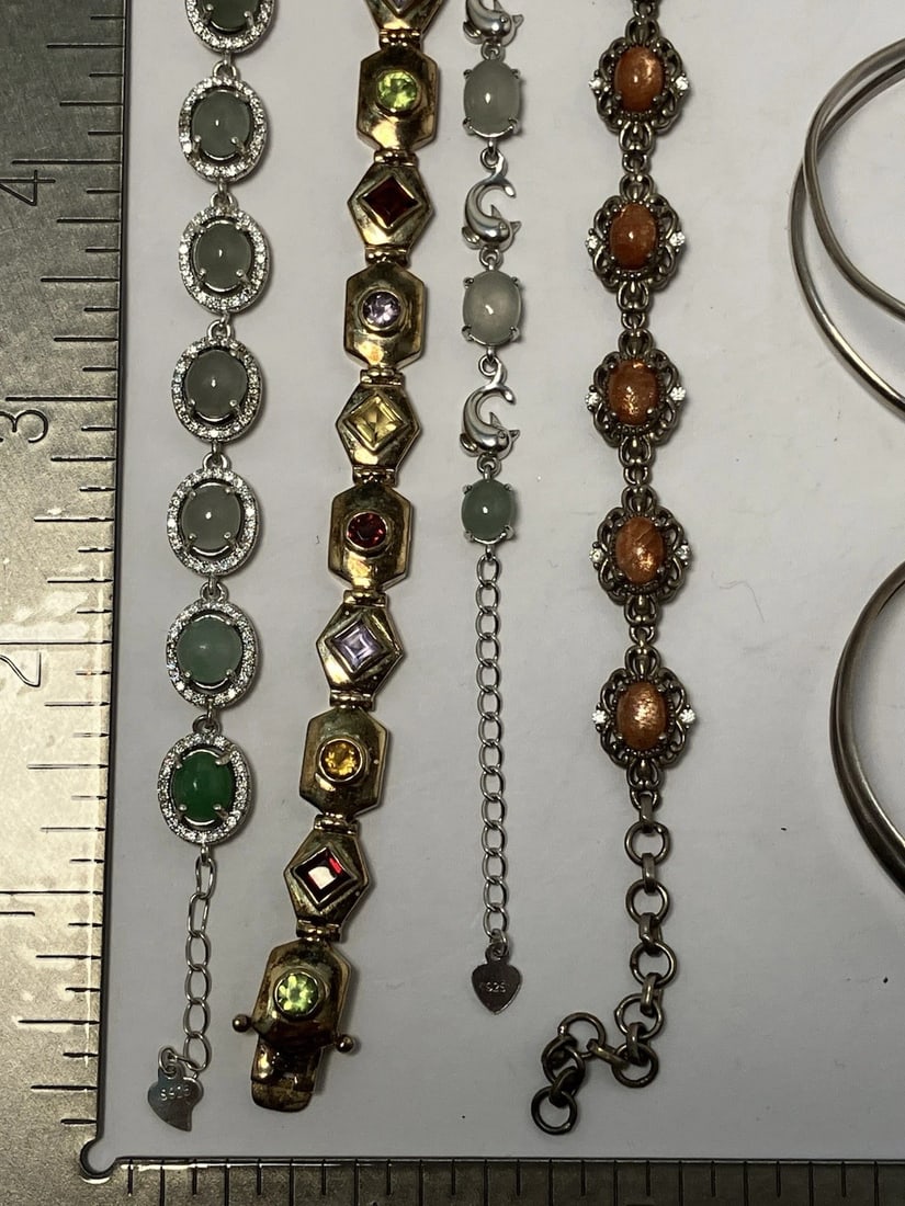 Wholesale Sterling silver bracelet lot nine pieces MOP Jade Sunstone turquoise - 3