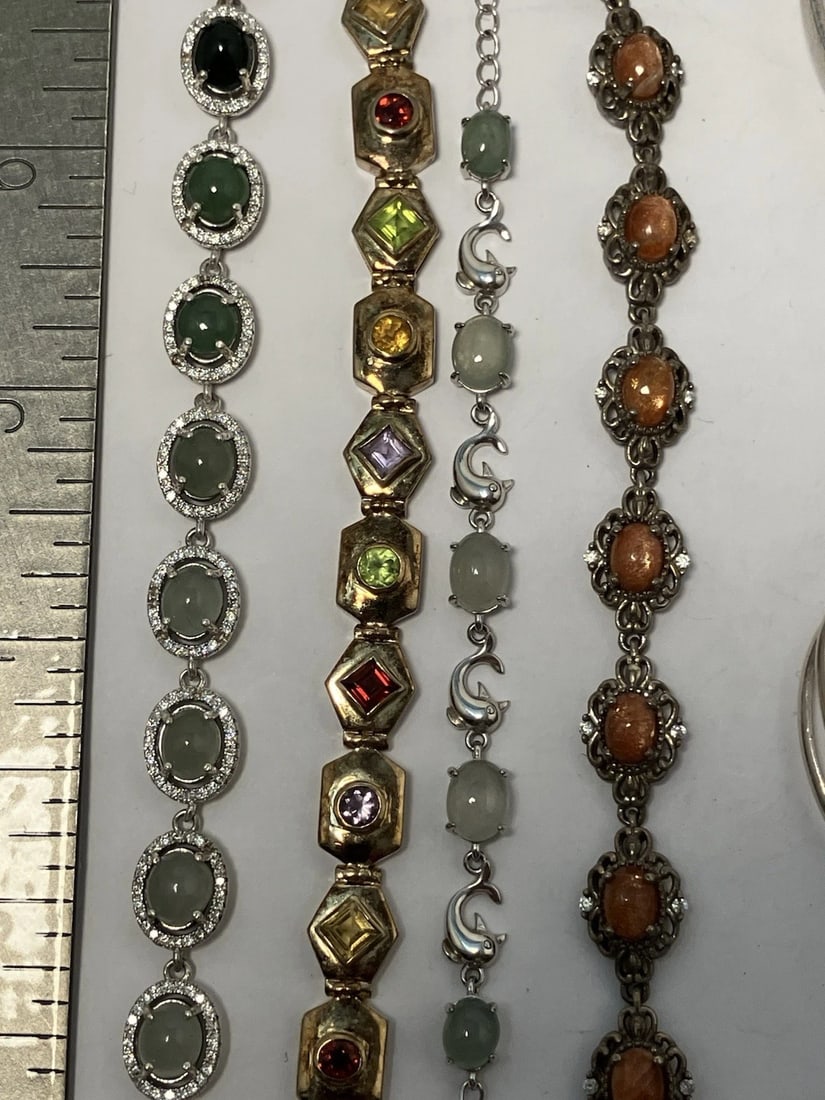 Wholesale Sterling silver bracelet lot nine pieces MOP Jade Sunstone turquoise - 4