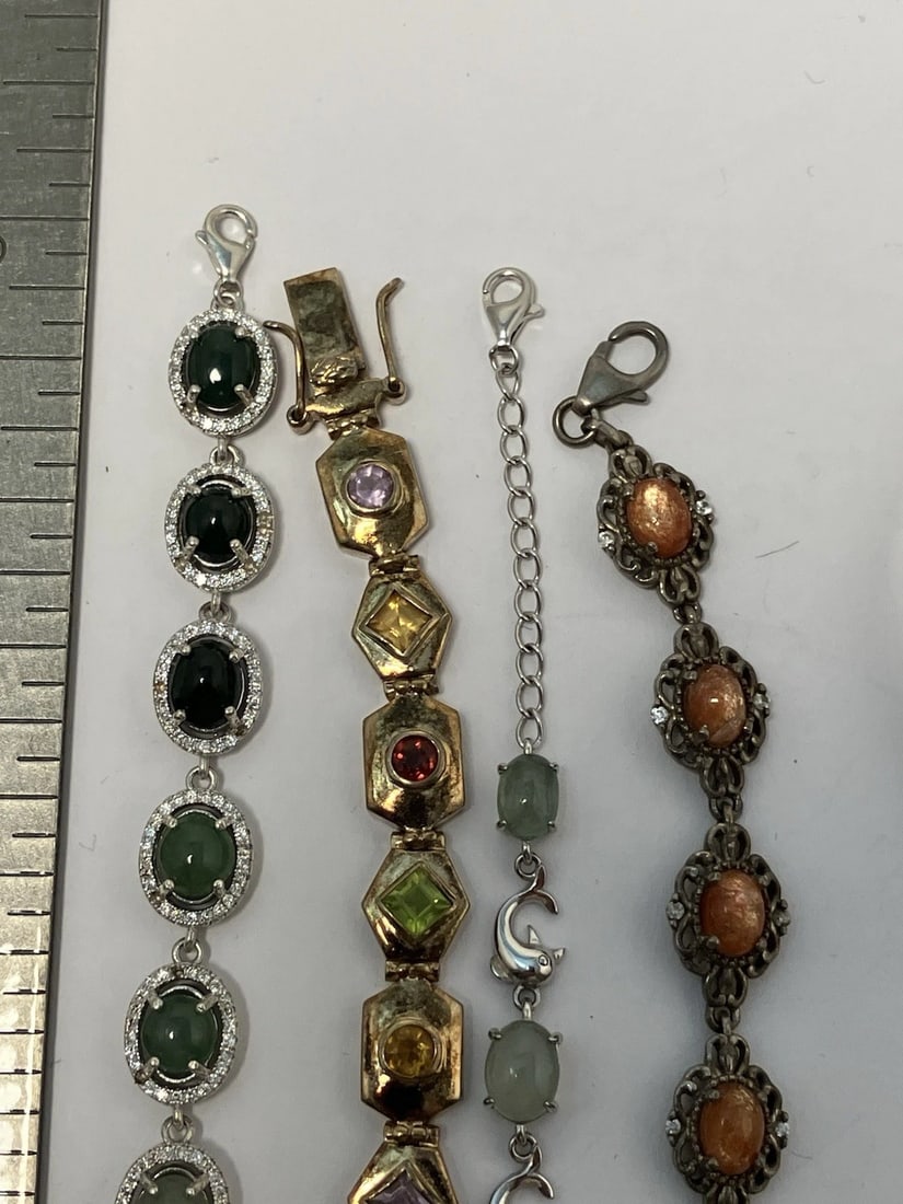 Wholesale Sterling silver bracelet lot nine pieces MOP Jade Sunstone turquoise - 5
