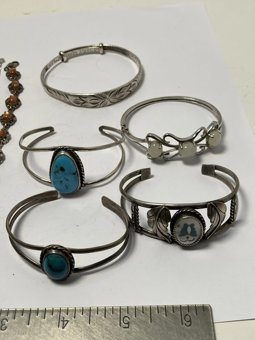 Wholesale Sterling silver bracelet lot nine pieces MOP Jade Sunstone turquoise - 6