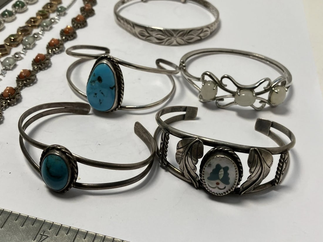 Wholesale Sterling silver bracelet lot nine pieces MOP Jade Sunstone turquoise - 8