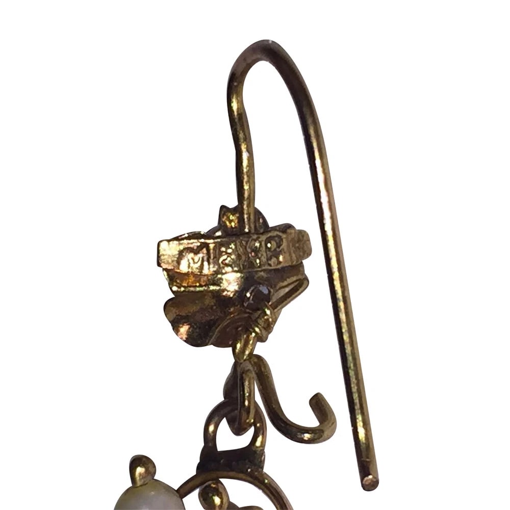 Mexican Mestizo Filigree 8 Kt Gold Freshwater Pearl Basket Earrings - 6