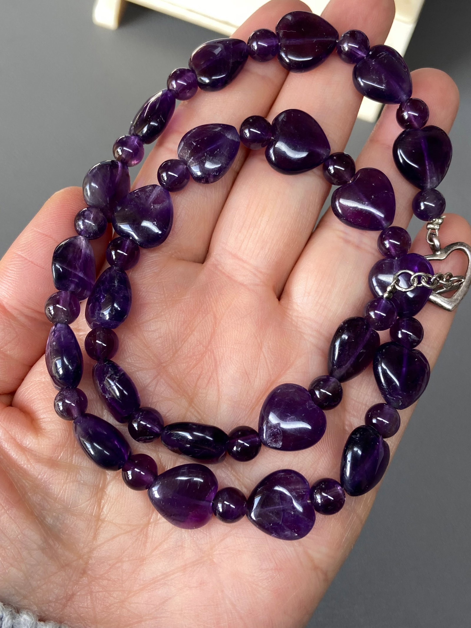 Vintage Royal Purple Amethyst Heart Bead Necklace - 3