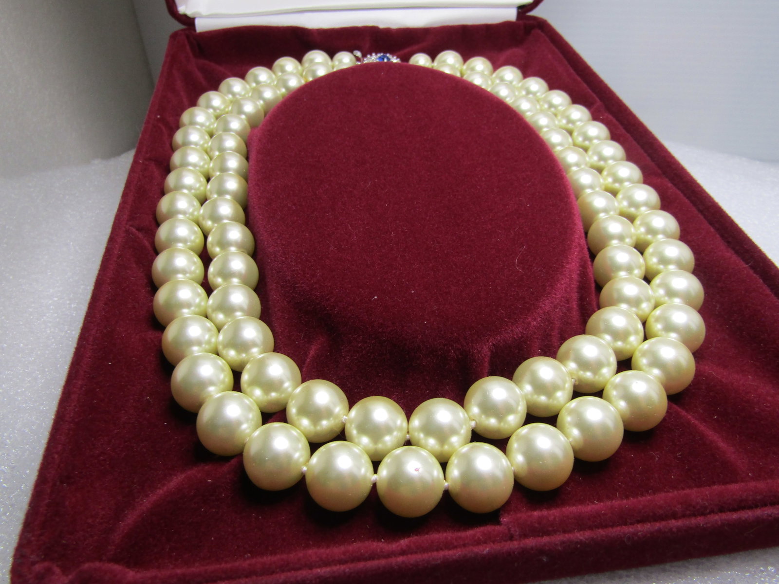 JBK Camrose and Kross Pearl Necklace, Double Strand, Rhinestone Box Clasp, 1980's, 18" (1 of 5)