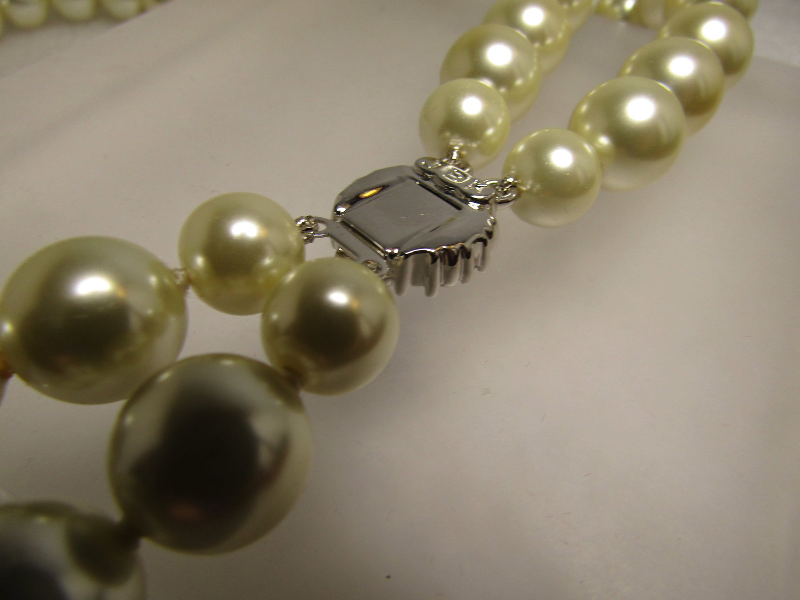 JBK Camrose and Kross Pearl Necklace, Double Strand, Rhinestone Box Clasp, 1980's, 18" - 4