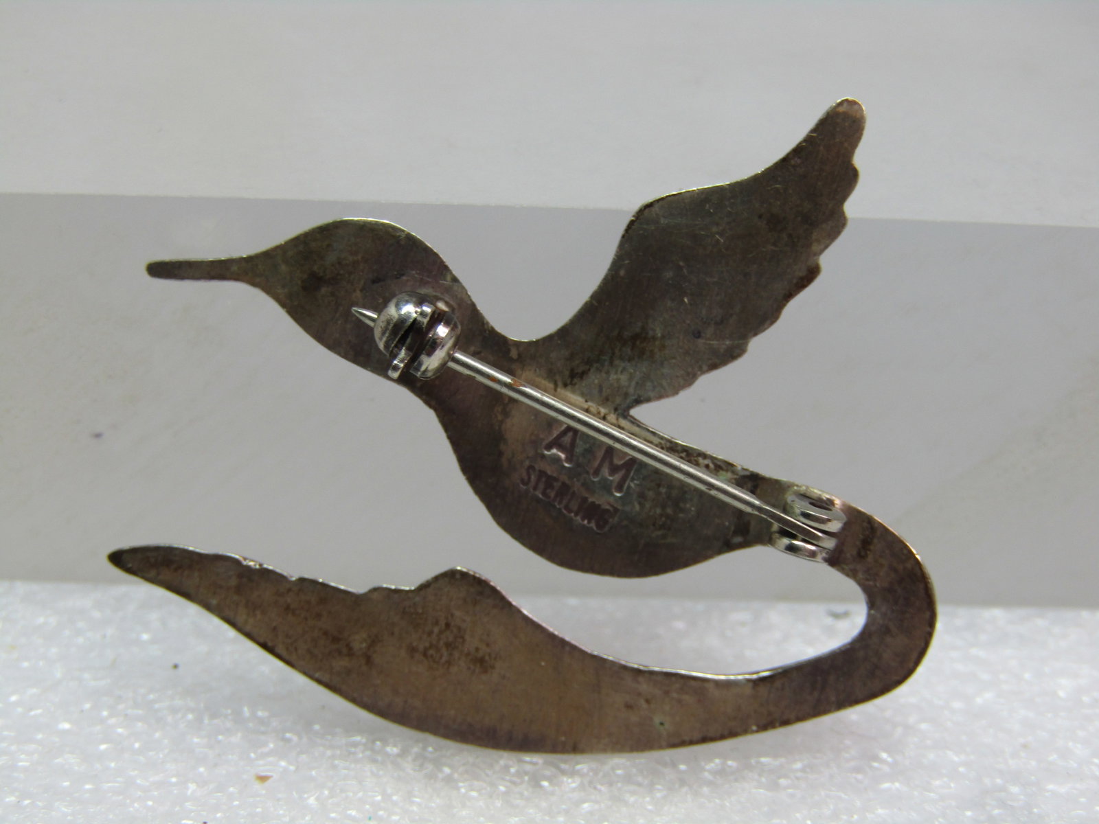 Vintage Sterling Hummingbird Brooch, Signed A.M., Possibly Navajo, 1960's - 4
