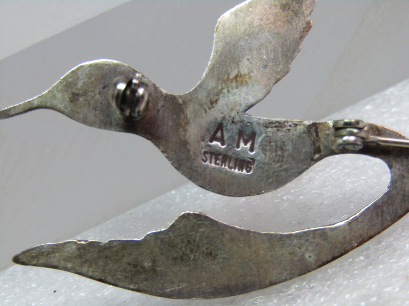 Vintage Sterling Hummingbird Brooch, Signed A.M., Possibly Navajo, 1960's - 5