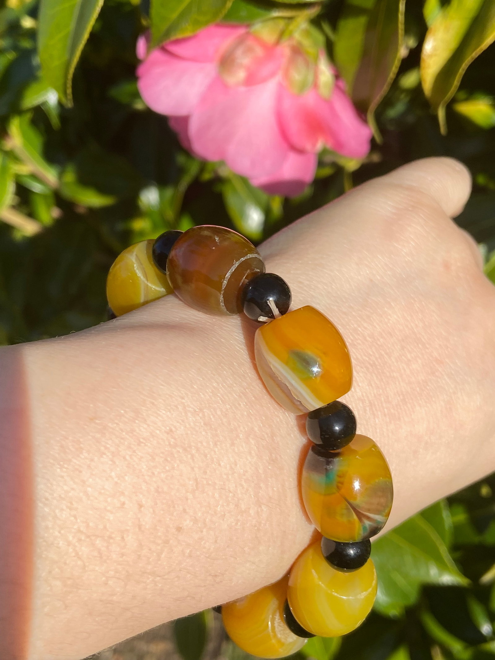 Vintage Tibetan Natural Yellow Agate Amulet Bracelet - 2