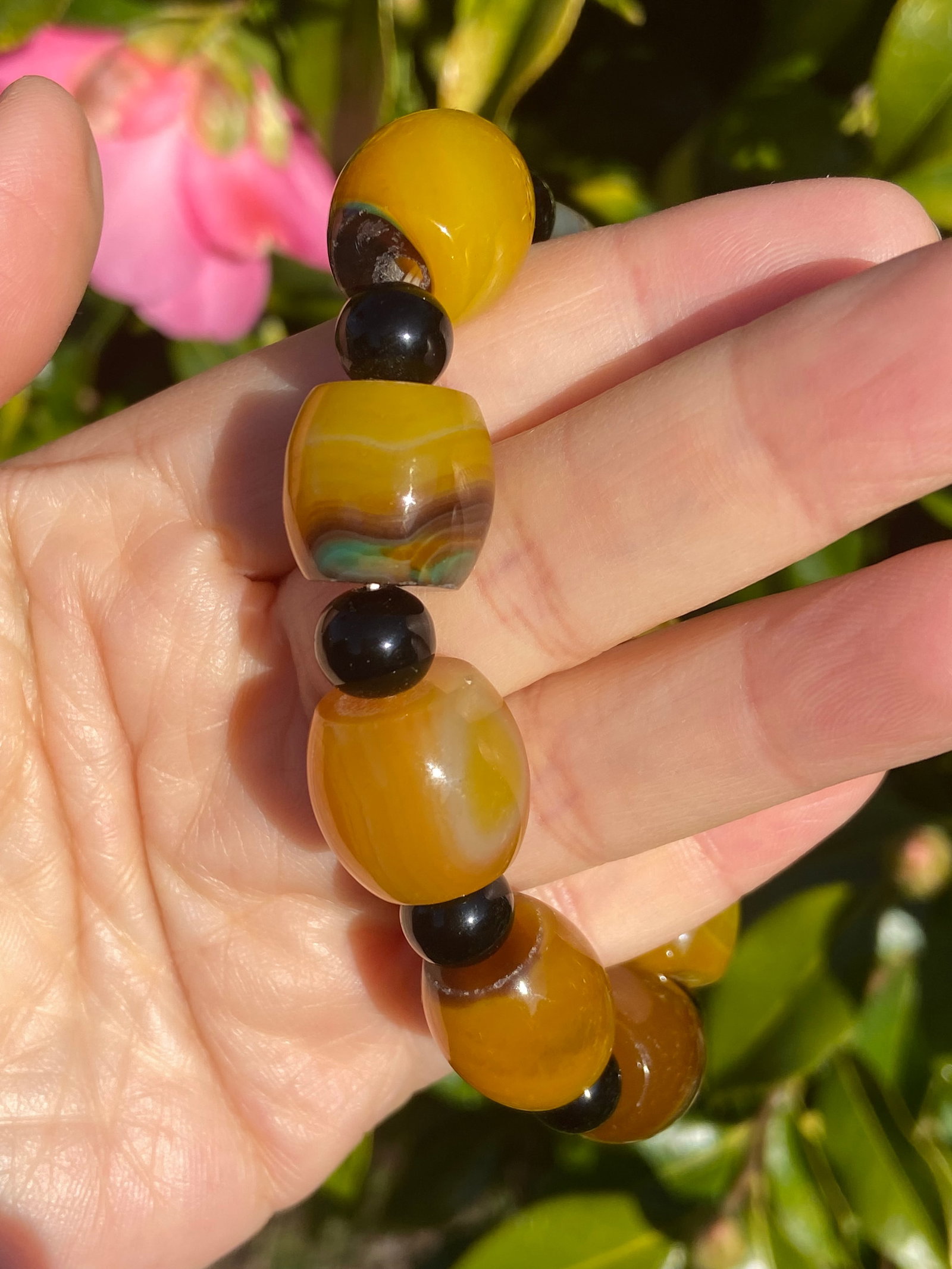Vintage Tibetan Natural Yellow Agate Amulet Bracelet - 5