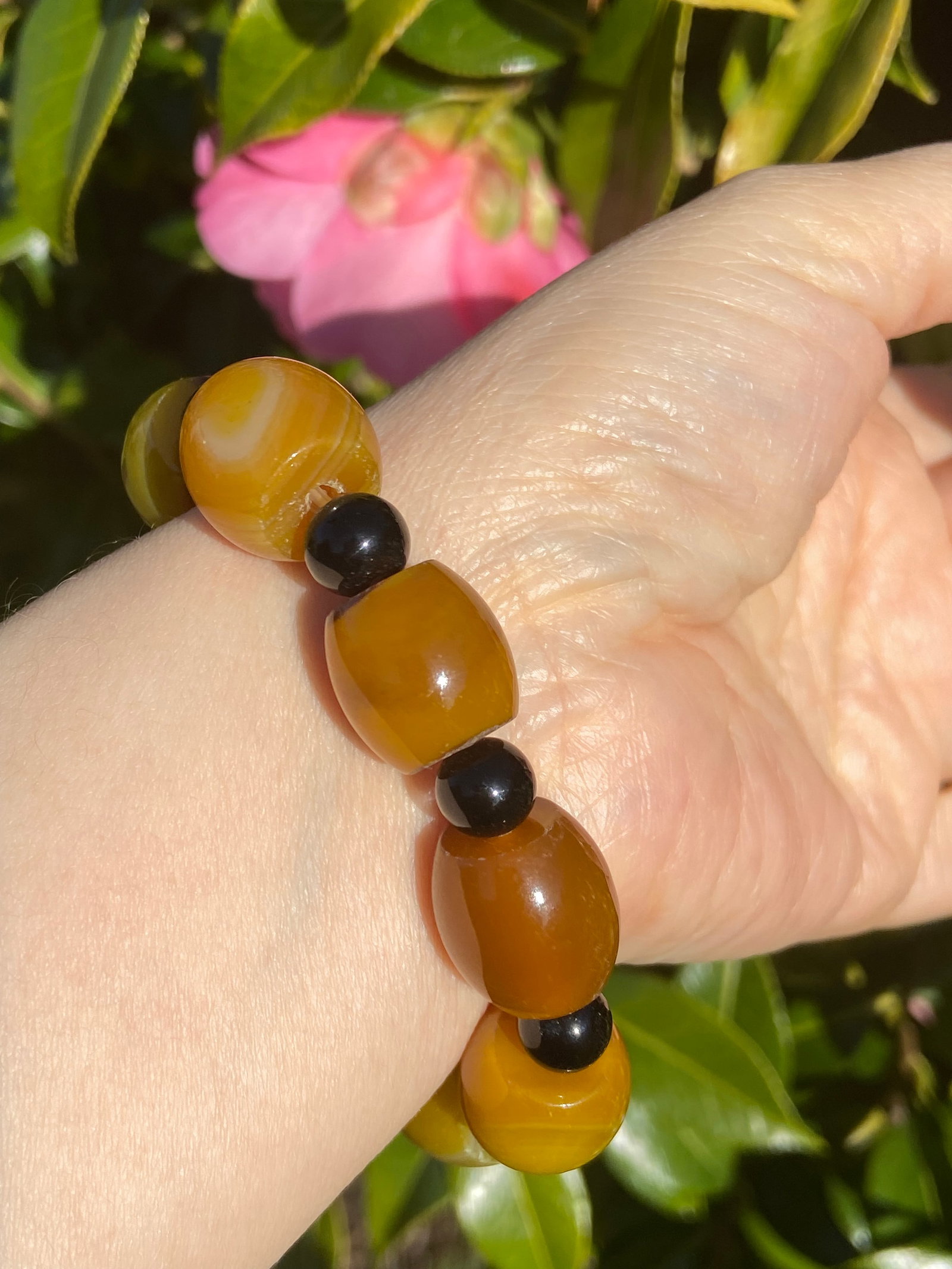 Vintage Tibetan Natural Yellow Agate Amulet Bracelet - 8