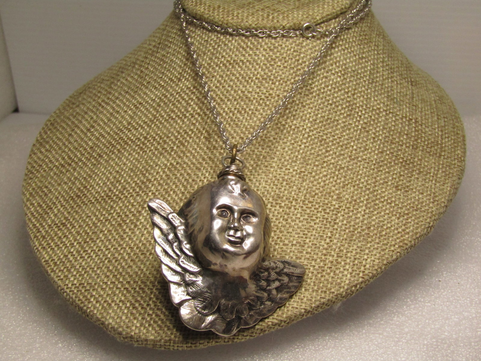 Vintage Sterling Silver Cherub Head Bottle Pendant/Necklace Signed NYCO, 1970's - 3