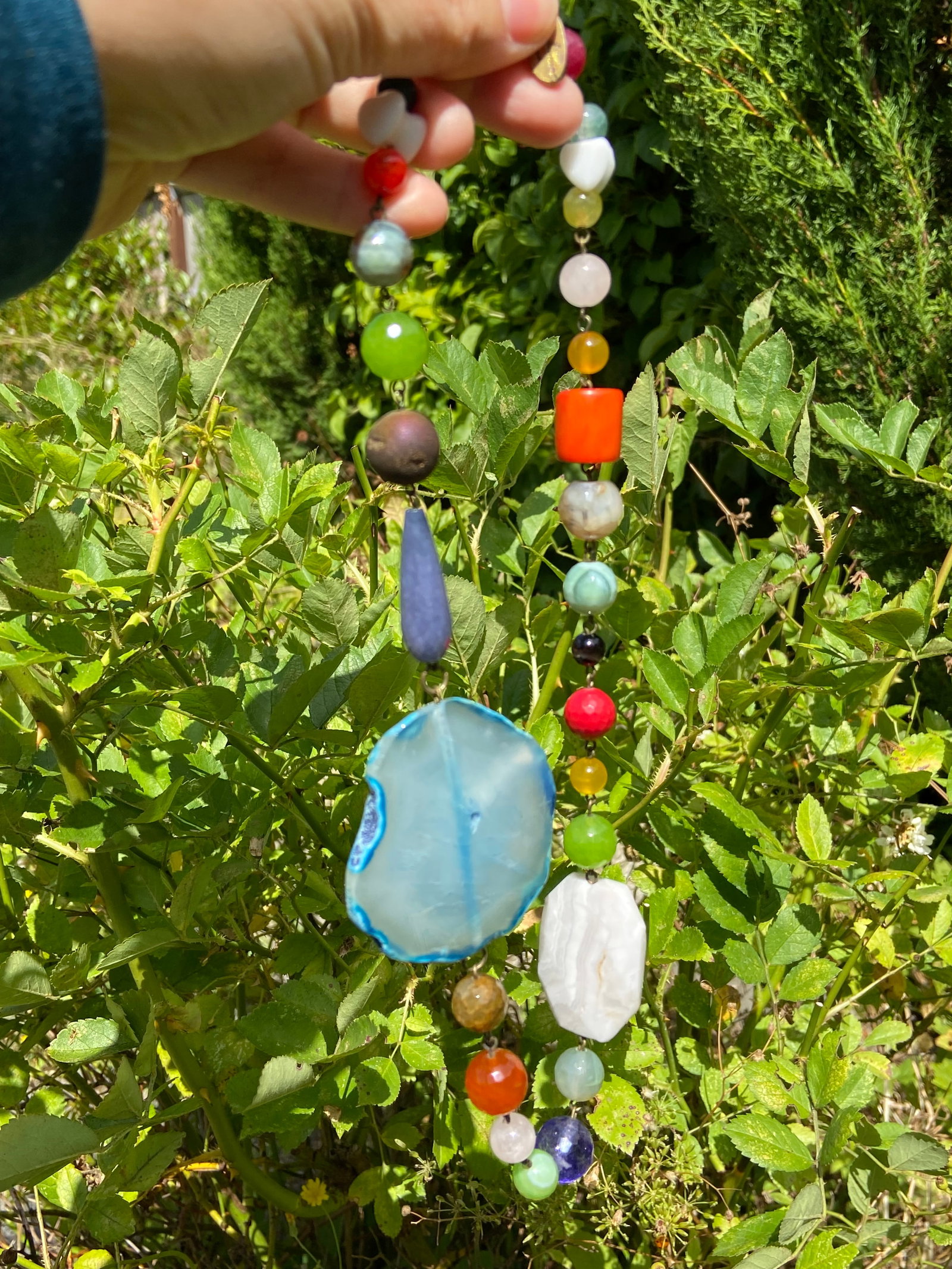 Vintage Chunky Multi-Gemstone Necklace with Large Agate Pendant - 4