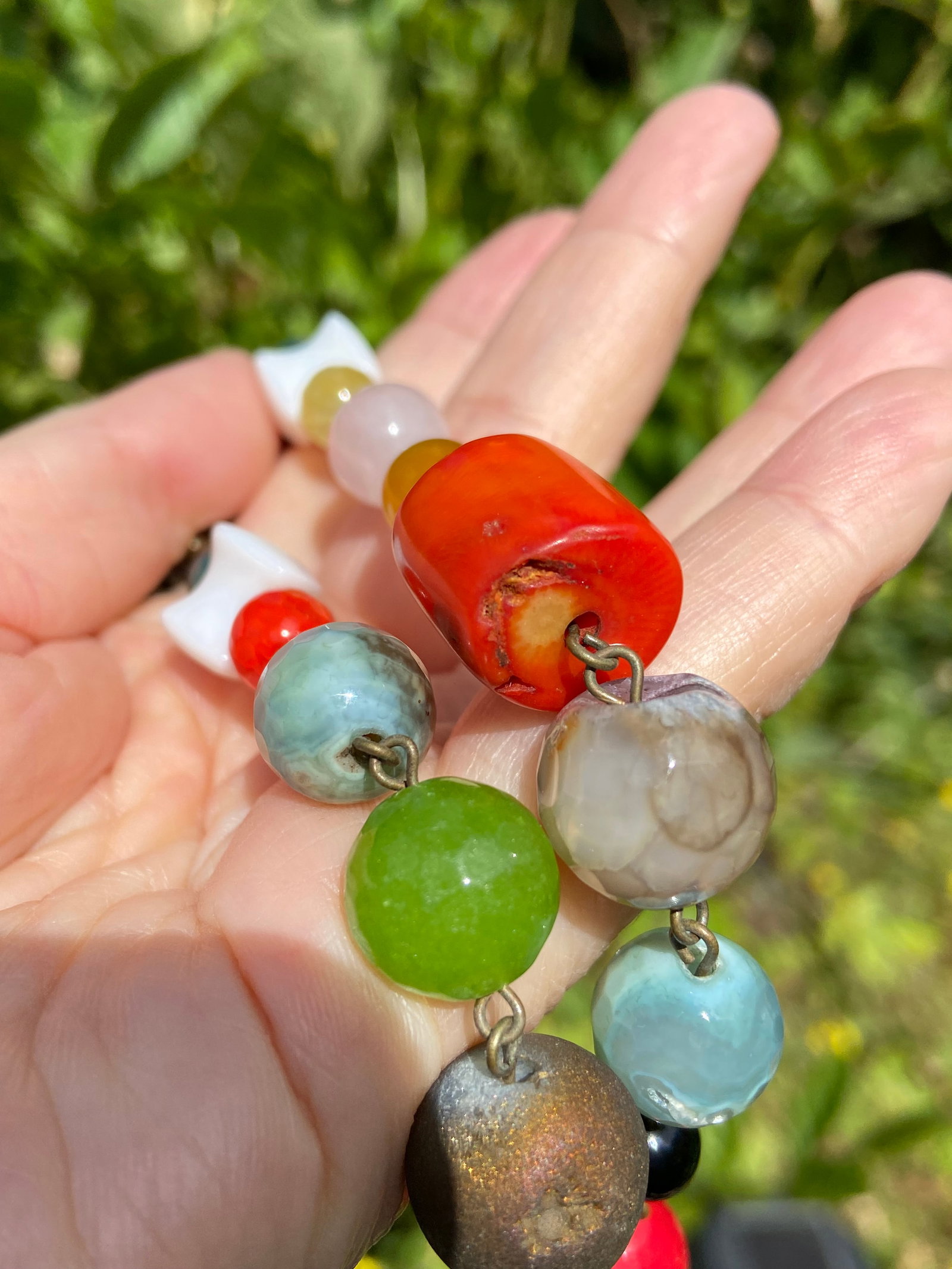 Vintage Chunky Multi-Gemstone Necklace with Large Agate Pendant - 6