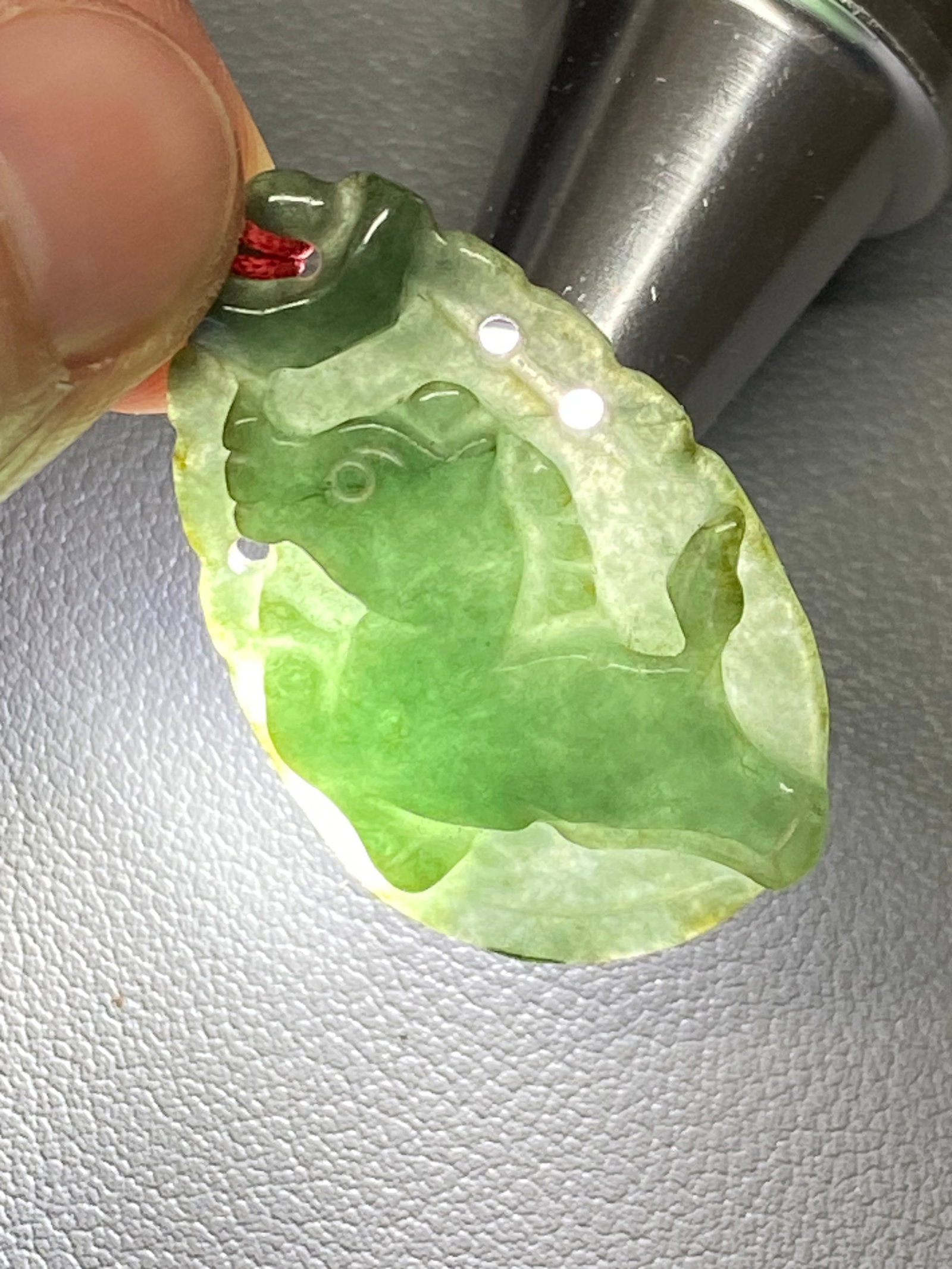 Vintage Jadeite Jade Zodiac Horse Pendant - 6