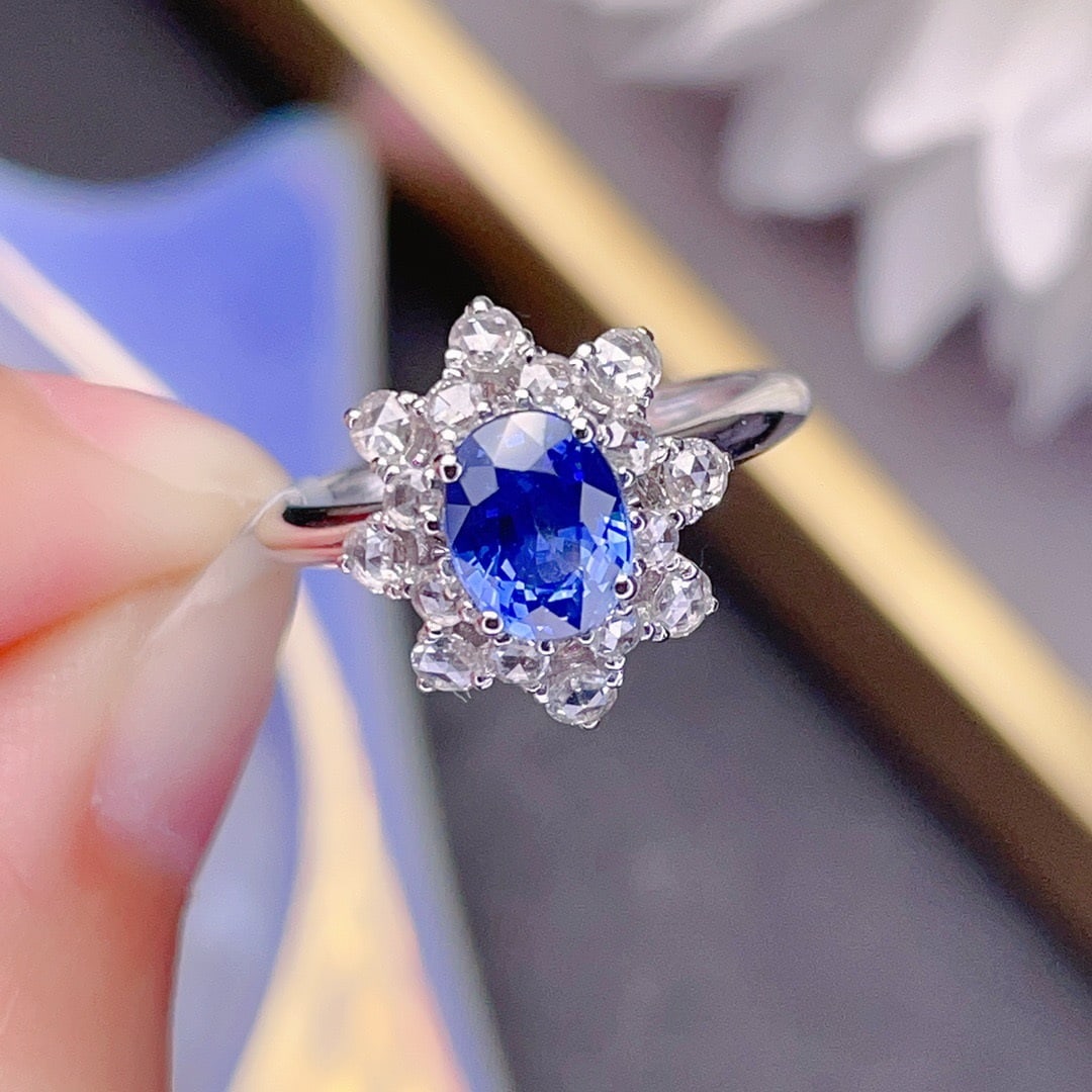 14K GOLD 1.34 CT VIVID BLUE NATURAL SAPPHIRE and DIAMOND RING - 2