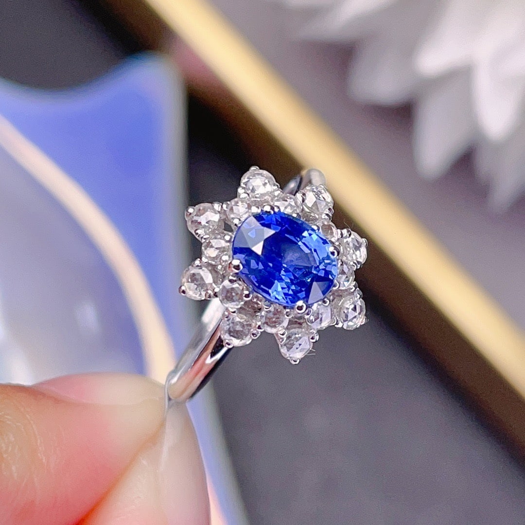14K GOLD 1.34 CT VIVID BLUE NATURAL SAPPHIRE and DIAMOND RING - 3